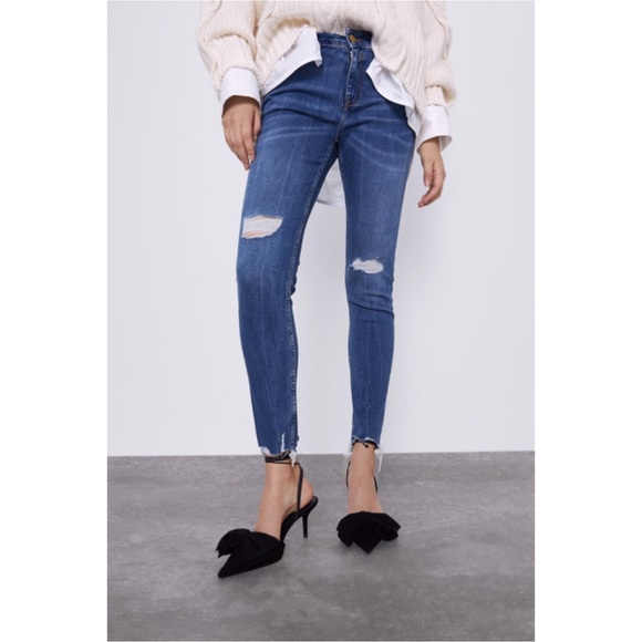 Zara Denim - ZARA Z1975 Mid Rise Distressed Skinny Ankle Jeans